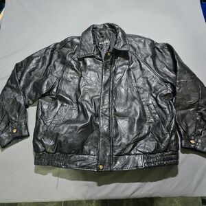 Milan Leather Bomber Jacket Mens 2X Black Patchwork‎ Genuine Leather Moto Coat